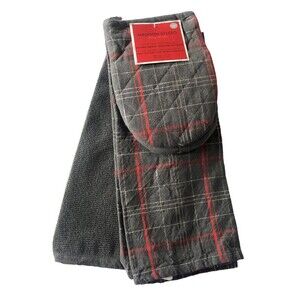 Madison Studio 2 Mini Oven Mitts 2 Kitchen Dish Towels Gray Silver Red Set of 4